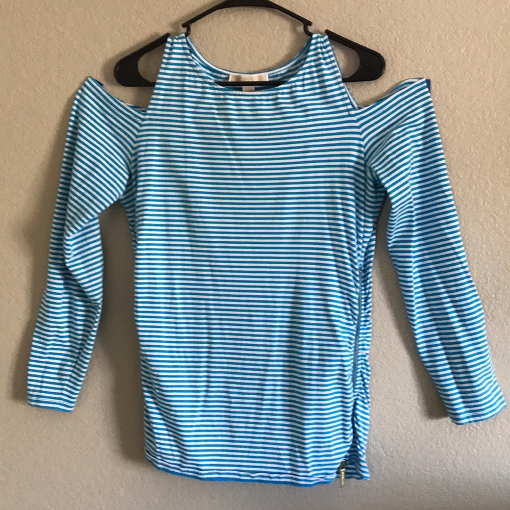 Long sleeve, peek shoulder, striped shirt